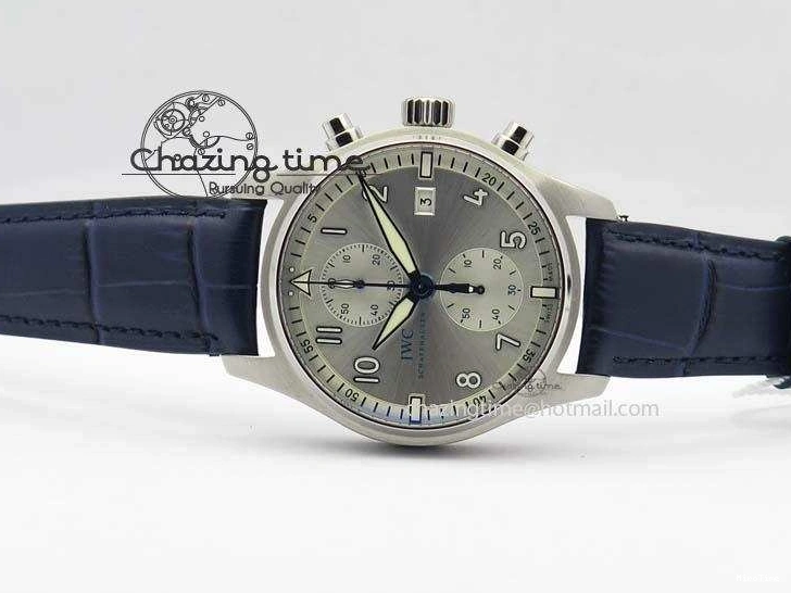 MIROTIME 0409 Pilot Chrono SS IW387809 ZF 1:1 Best Edition Silver Dial Blue Numbers On Blue Leather Strap A Lightweight 7263